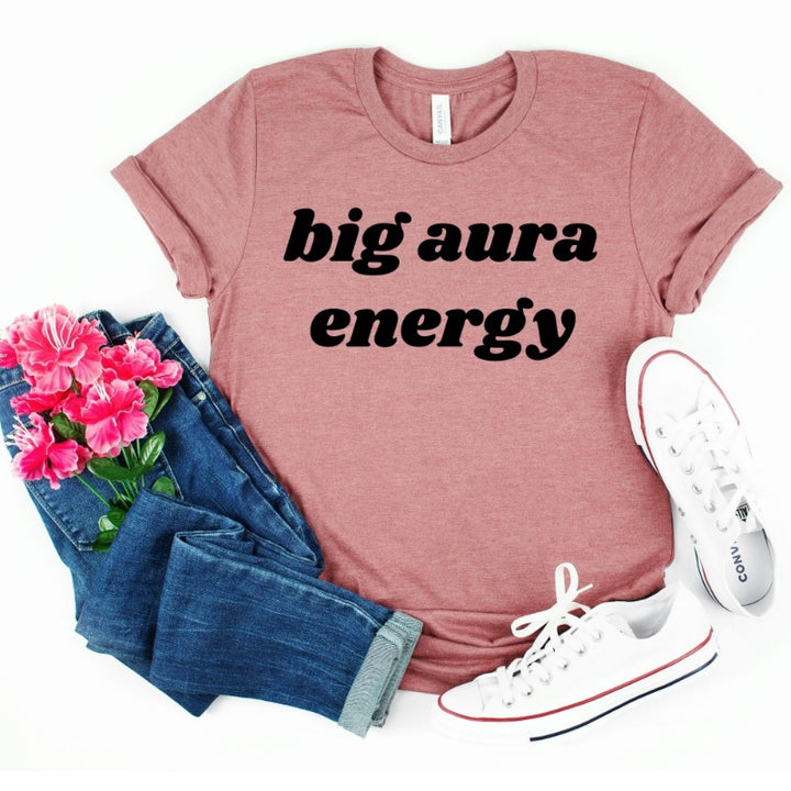 Heather Mauve Unisex Crewneck T-Shirt that says "Big Aura Energy"
