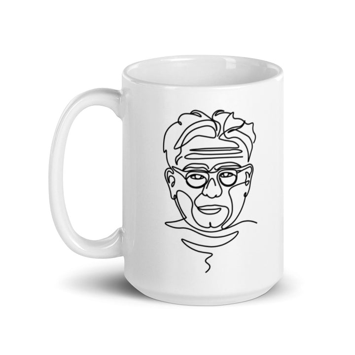 15oz white coffee mug Single Line Drawing Of Joseph Pilates on a 15oz white coffee mug. 